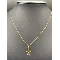 Ladies 18ct Yellow Gold Margarita Twist Link Necklace with Hand Pendant