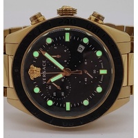 Versace Greca Dome Chrono Quartz Stainless Steel Gold Black Ladies Watch VE6K