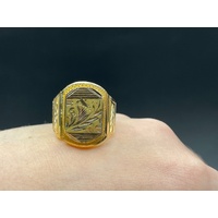 Mens 21ct Yellow Gold Pattern Ring