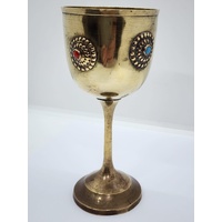 Vintage Brass Goblet with Ornamental Inlay 15cm