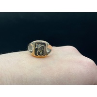 Mens 9ct Yellow Gold Cubic Zirconia Letter J Ring