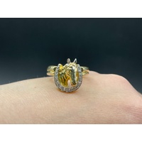 Mens 18ct Yellow Gold Horse Cubic Zirconia Ring