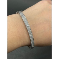 Ladies 925 Sterling Silver Oval Hinged Cubic Zirconia Bangle