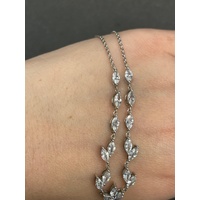 Ladies 925 Sterling Silver Belcher Link CZ Droplet Necklace