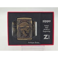 Zippo Armor Steampunk Skull Lighter 29268 360° MultiCut Antique Brass