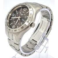 Swatch Mens Brown Dial Stainless Steel Quartz Watch Day Date Swiss Made