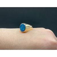 Mens 9ct Yellow Gold Blue Opal Ring
