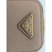 Prada Re-Edition 2005 Saffiano Leather Coin Purse Taupe Gold Hardware