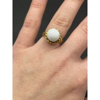 Ladies 9ct Yellow Gold White Dome Ring