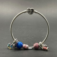 Ladies 925 Sterling Silver Round Charm Bangle