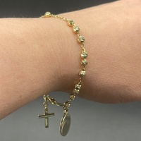 Ladies 9ct Yellow Gold Cable & Bead Link Bracelet