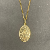 Unisex 9ct Yellow Gold Curb Link Chain & Religious Pendant