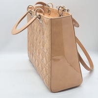 Christian Dior Lady Dior Large Nude Beige Patent Leather Cannage Handbag