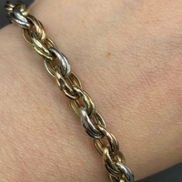 Large View Ladies 9ct Three Tone Gold Oval Belcher Link Bracelet