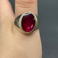 Mens 9ct Yellow Gold Red Gemstone Ring
