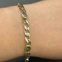 Ladies 9ct Yellow Gold Curb Link Multi Stone Bracelet