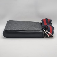 Gucci GG Supreme Black Coated Canvas Flat Messenger Bag with Adjustable Strap