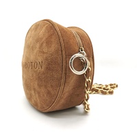 Oroton Suede Round Shoulder Bag Chain Strap Emblem Design Vintage Style