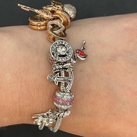 Ladies 925 Sterling Silver Snake Link Charm Bracelet