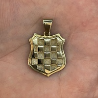 Unisex 9ct Yellow Gold Checkered Shield Pendant
