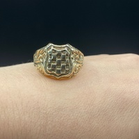 Mens 9ct Yellow Gold Checkered Shield Ring