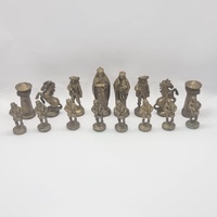 Vintage Metal Chess Set Brass Bronze Chessmen 32 Piece Mid Century