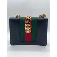 Gucci Sylvie Mini Chain Shoulder Bag Calfskin Leather Black with COA