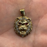 Mens 9ct Yellow Gold Red Gemstone Lion Head Pendant