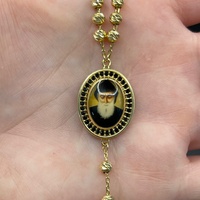 Unisex 18ct Yellow Gold Saint Charbel Rosary Bead Necklace
