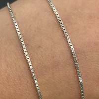 Ladies 925 Sterling Silver Box Link & Red Gemstone Necklace