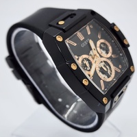 Guess Mens Rose Gold Black Silicone Multifunction Skeleton Dial Watch GW0203G8