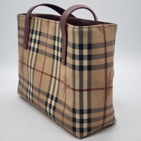 Burberry Haymarket Nova Check Coated Canvas Tote Bag with Brown Leather Trim
