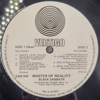 Black Sabbath Master Of Reality 1971 AUS Vertigo White Label Black Text LP