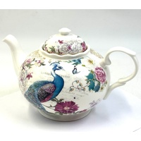 Summer River Flora Peacock Teapot Floral Gold Detail Decorative
