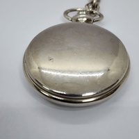 Silver Tone Quartz Fob Pocket Watch with Curb Chain and Military Dial