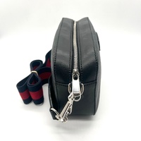 Gucci 574886 GG Supreme Canvas Black Red Web Stripe Leather Shoulder Bag