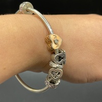 Ladies 925 Sterling Silver Round Pandora Charm Bangle