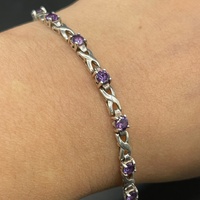 Ladies 925 Sterling Silver Fancy Link Purple Gemstone Bracelet