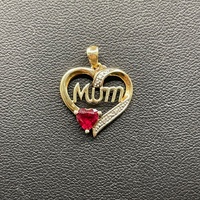 Ladies 9ct Yellow Gold Red Gemstone MUM Heart Pendant