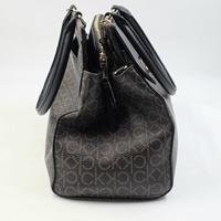 Calvin Klein Becky Triple Compartment Turnlock Tote Brown Khaki Black