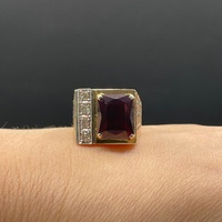 Mens 9ct Yellow Gold Red Ruby and Diamond Ring