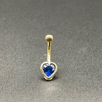 Ladies 9ct Yellow Gold Heart Blue Gemstone Navel Belly Ring
