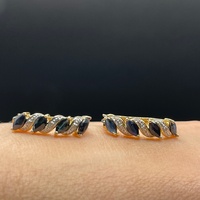 Ladies 9ct Yellow Gold Diamond & Sapphire Oval Hoop Earrings