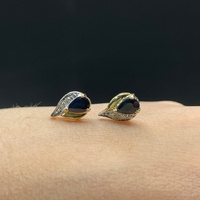 Ladies 9ct Yellow Gold Blue Sapphire & Diamond Stud Earrings