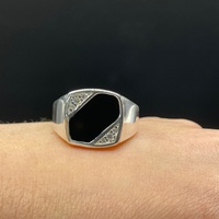 Mens 925 Sterling Silver Black Stone Ring