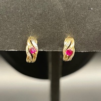 Ladies 9ct Yellow Gold Gemstone Semi Hoop Earrings