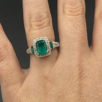 Ladies 9ct White Gold Blue Green Stone & Diamond Ring