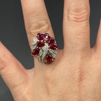 Ladies 9ct Yellow Gold Red Gemstone & Diamond Ring