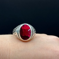 Mens 925 Sterling Silver Ruby Red Stone Ring