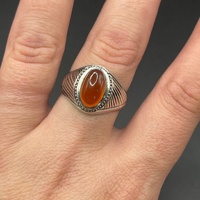 Mens 925 Sterling Silver Orange Stone Ring